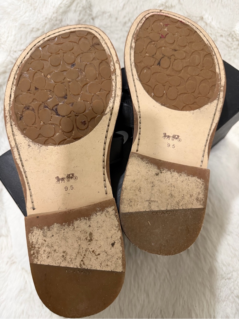 COACH Black Leather Knot-Detail Slide Sandals with Brown Footbed - Picture 3 of 4